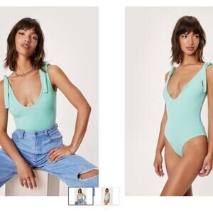 NWT nasty gal lime green body suit deep v faux tie tank size 2 | brat girl vacay